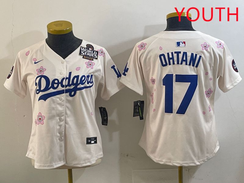 Youth Los Angeles Dodgers #17 Ohtani Cream Sakura Edition 2025 Nike MLB Jersey style 3
